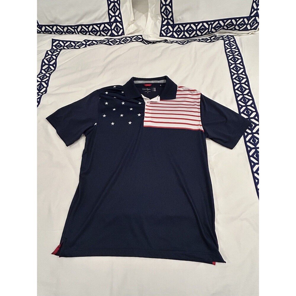 American Flag Polo Golf Shirt Men’s Medium Navy Walter Hagen 11 Majors Polyester